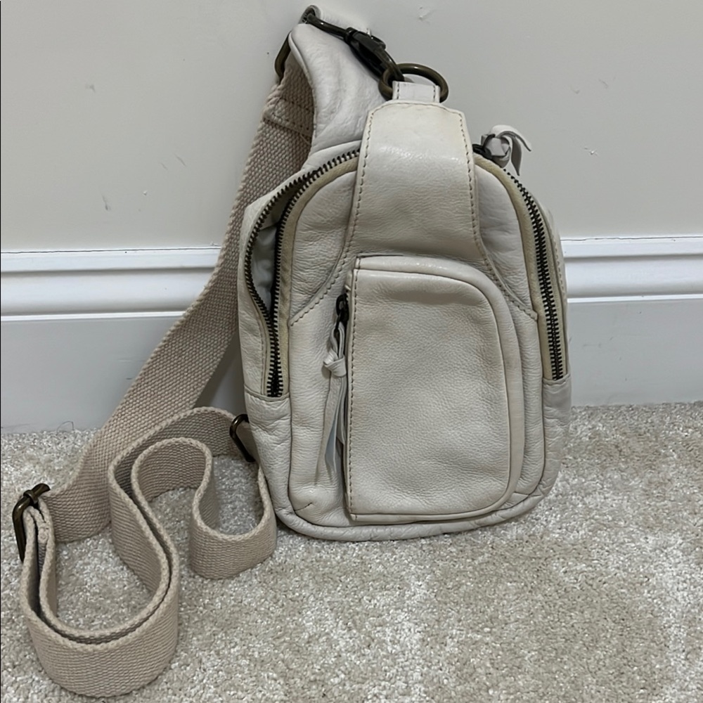 Free People Cream Leather Crossbody Sling Bag